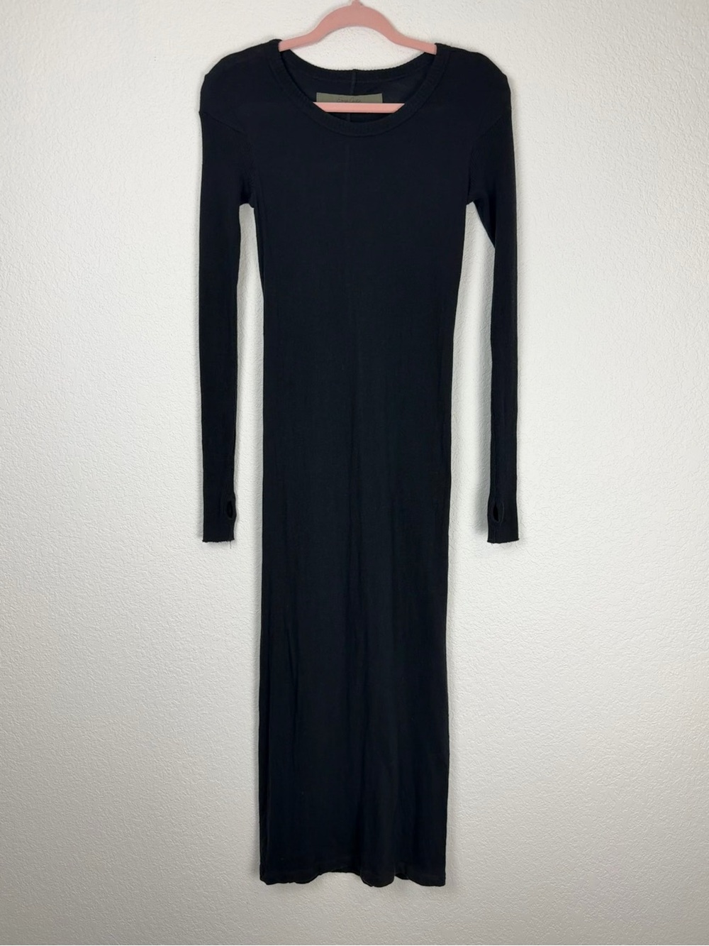 Enza Costa Long Sleeve Cotton Cashmere Blend Thumbhole Maxi Dress Black Small